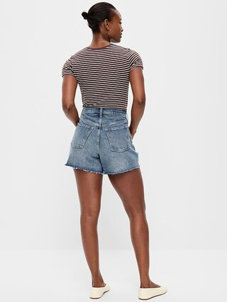 Curvy High-Waisted Baggy Jean Cut-Off Shorts -- 5-inch inseam | Old Navy (US)