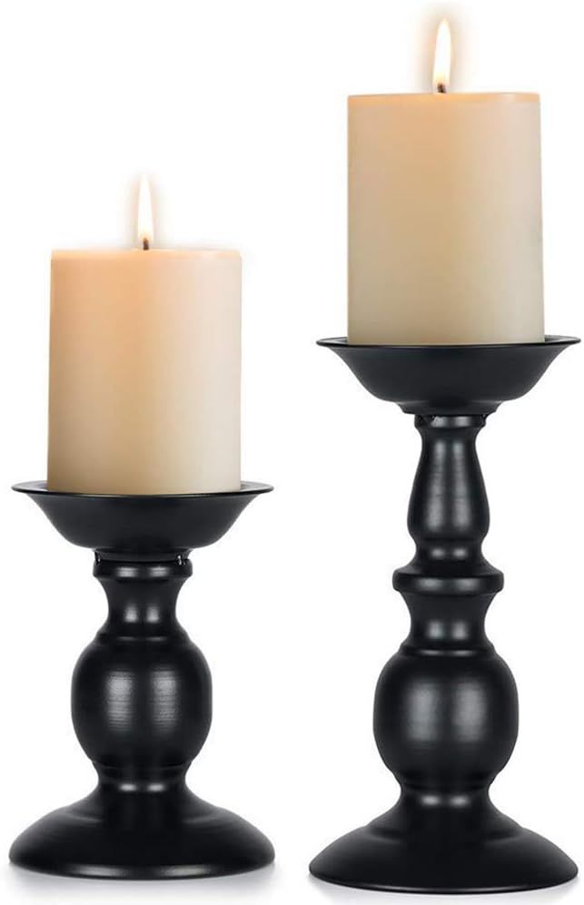 NUPTIO 2 Pcs Black Pillar Candle Holders, Most Ideal for 3 inches Pillar Candles, Gifts for Weddi... | Amazon (US)