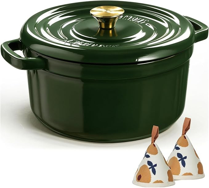 Overmont Enameled Cast Iron Dutch Oven - 5QT Pot with Lid Cookbook & Cotton Potholders - Heavy-Du... | Amazon (US)