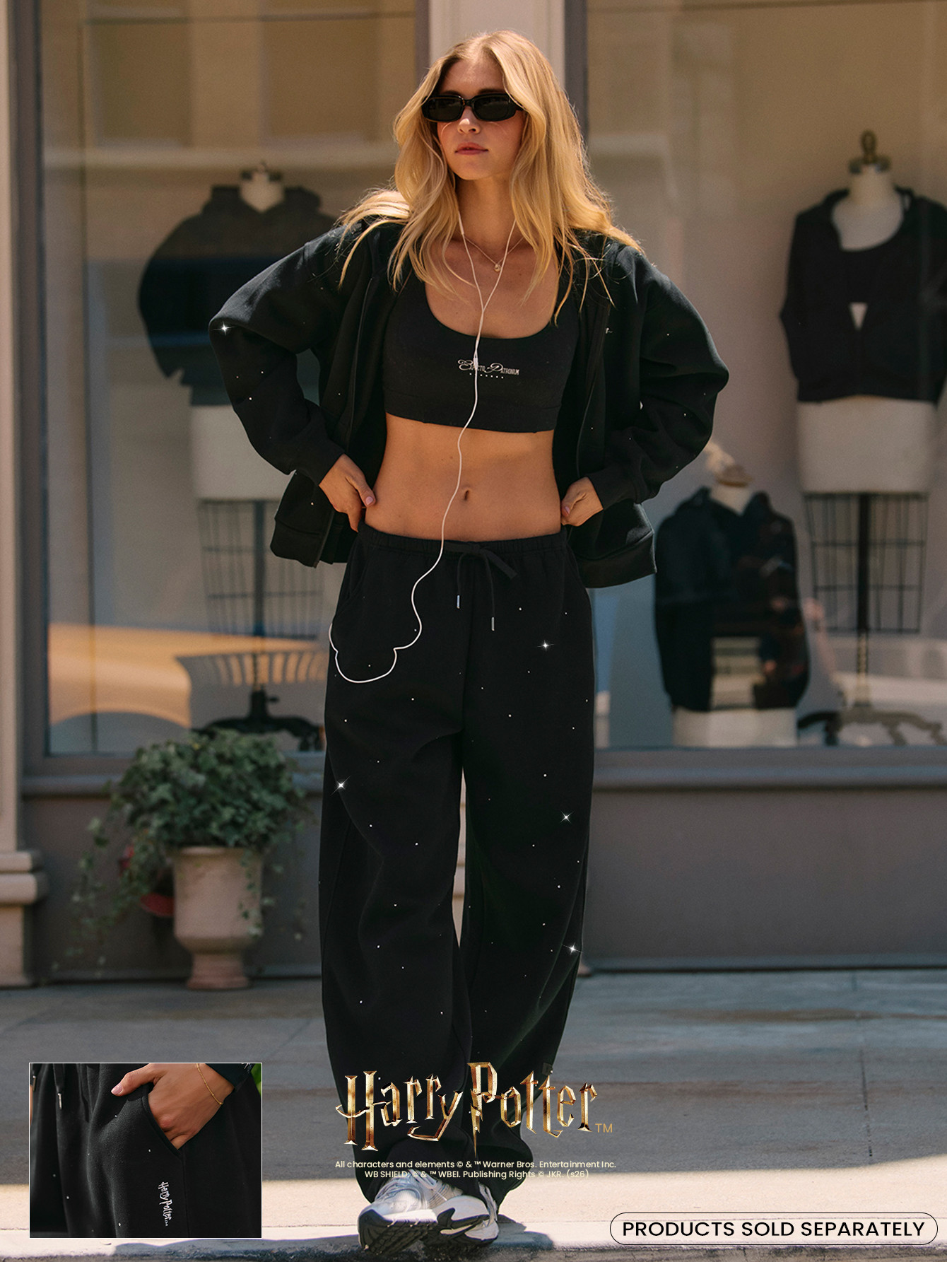 GLOWMODE X Harry Potter Everyday Fleece Expecto Patronum Rhinestone Wide Leg Fleece Pants With Pockets & Drawstring Waist Daily Casual Summer Wear | Glowmode