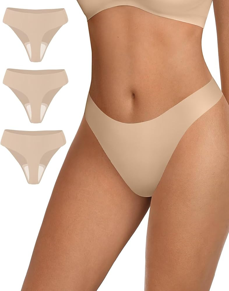 Vertvie Seamless Thongs for Women No Show Thong Panty Liners Invisible Workout Panties Sexy Breat... | Amazon (US)