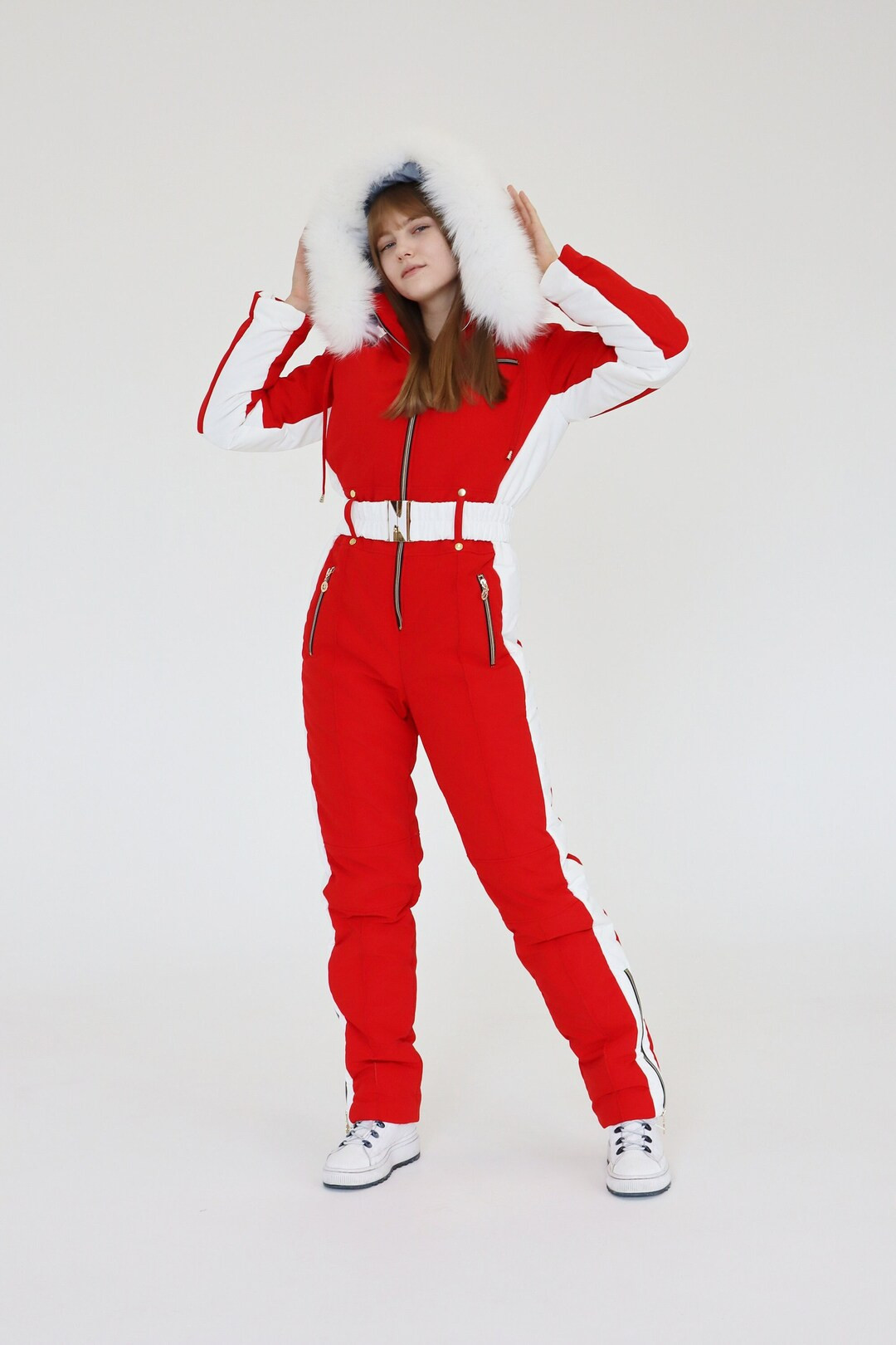 Women Ski jumpsuit red with white insert Ski overall bright Ski Winter suit Snowboarding suit Win... | Etsy (US)