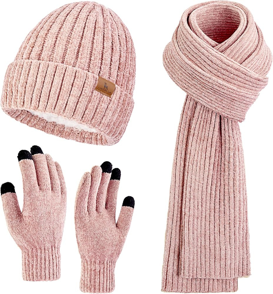 Womens Winter Beanie Hat Scarf Touchscreen Gloves Set Knit Warm Skull Caps Long Neck Scarves for ... | Amazon (US)