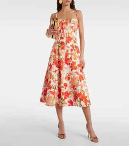 ZIMMERMANN Tranquillity Red Lily Print Linen Adjustable Strap Midi Dress 0 | eBay US