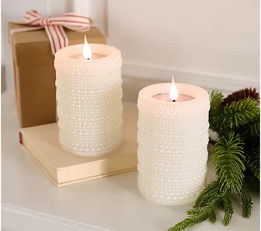 Lightscapes S/2 Flameless Metallic Hobnail Pillar Candles - QVC.com | QVC