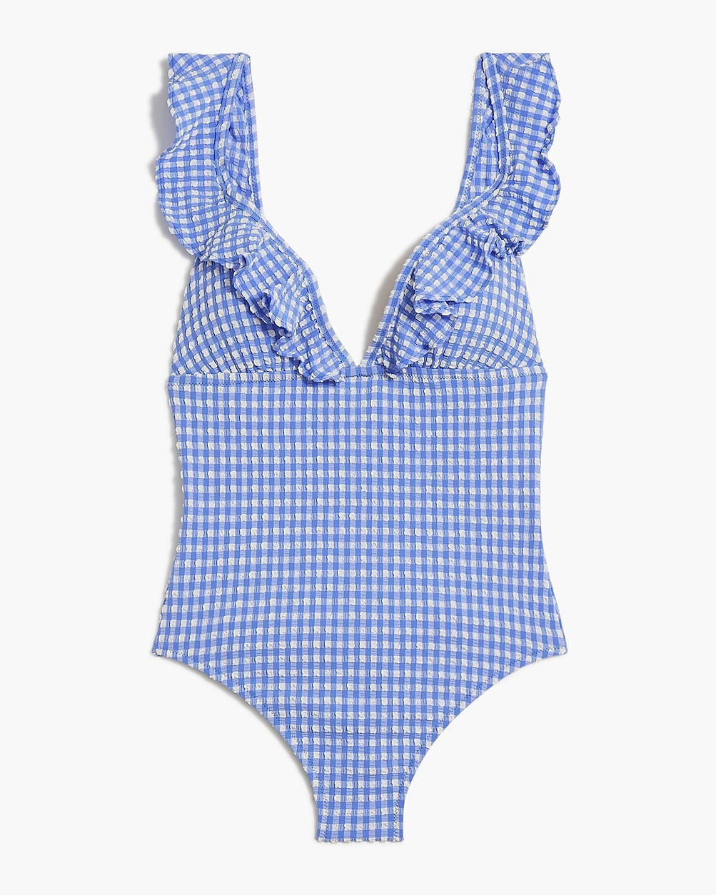 Seersucker ruffle-shoulder V-neck one-piece swimsuit | J.Crew Factory