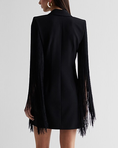 Peak Lapel Fringe Sleeve Mini Blazer Dress | Express