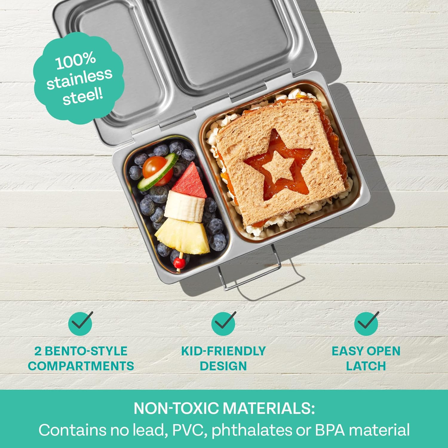 PlanetBox Shuttle Stainless Shuttle Bento Box Style Lunch Box for Kids with 2 Compartments – Du... | Amazon (US)