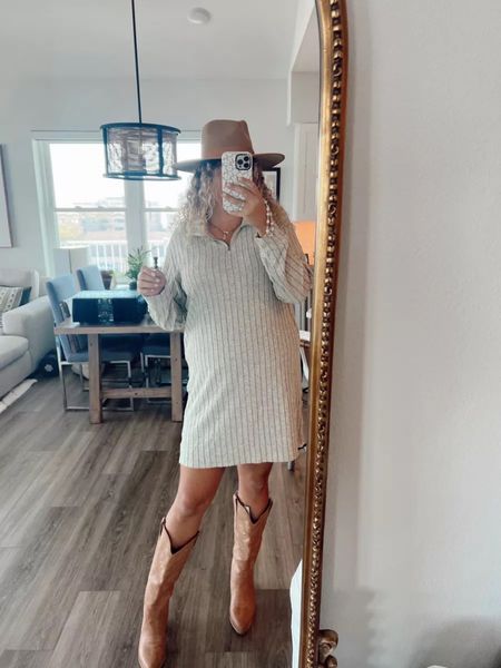 Cupshe sweater dress, cowboy boots, wide brim hat, fall outfit, Thanksgiving outfit, family photo outfit, midsize fashion, fall shoes

#LTKHoliday #LTKmidsize #LTKstyletip