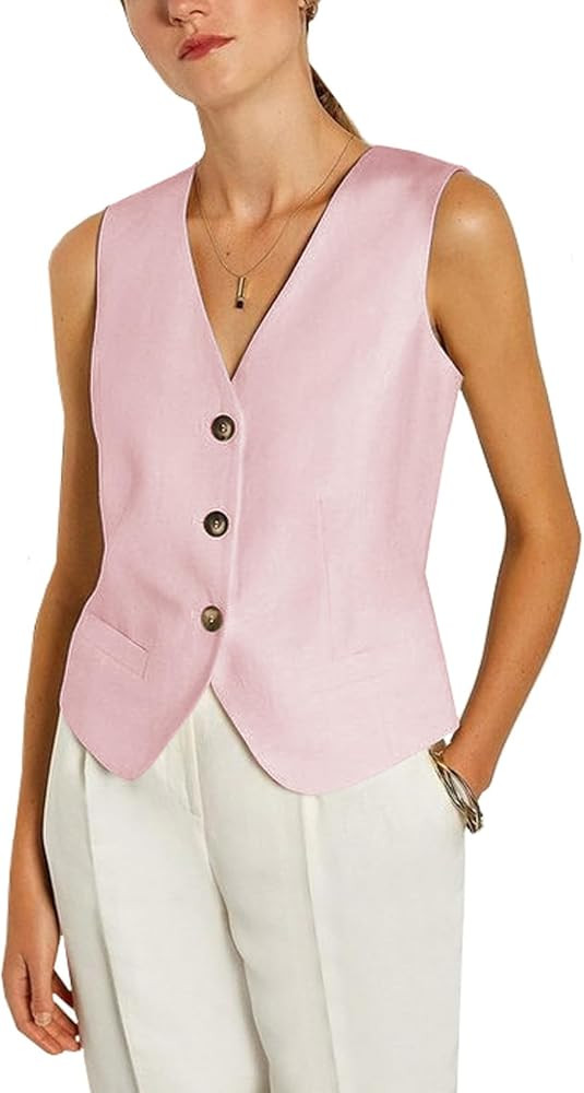Women's Regular Fitted Suit Vest Business Dress Button Down Waistcoat | Amazon (US)