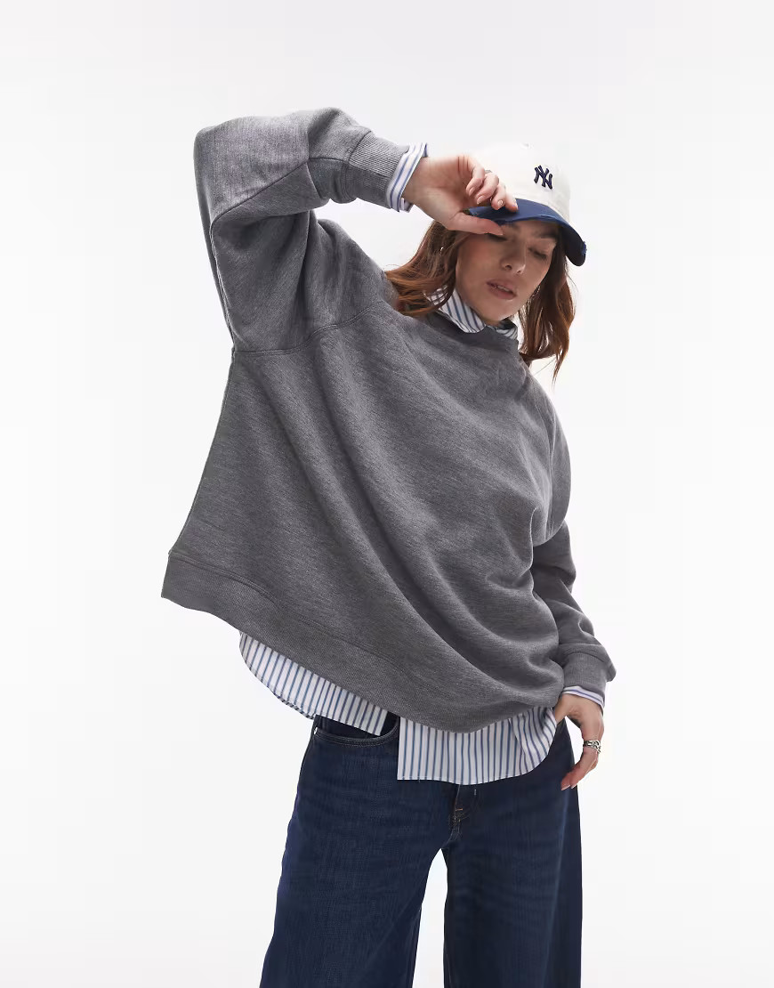 Topshop raglan oversized sweat in dark gray heather | ASOS (Global)