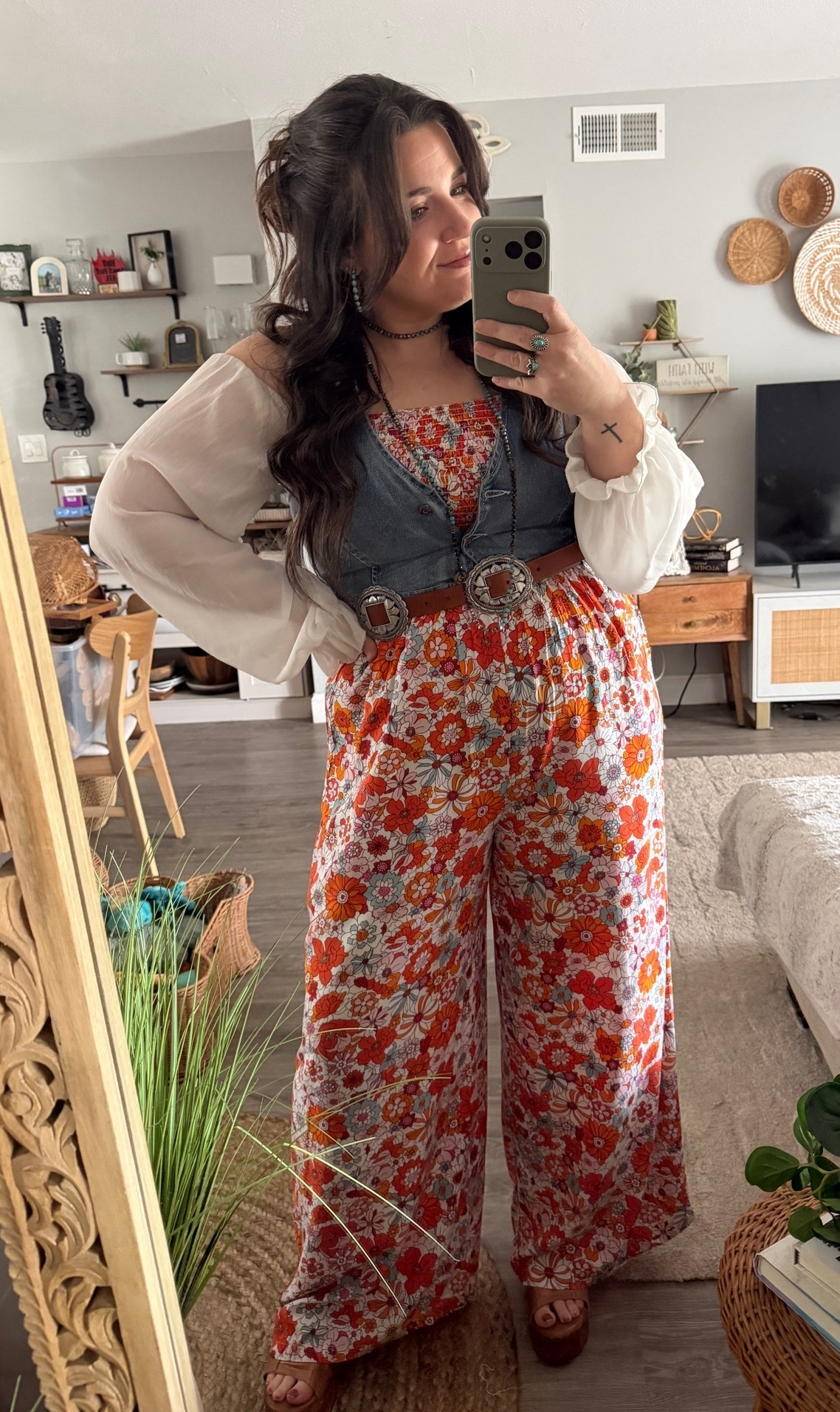 Western boho outfit. Wearing size XL in jumpsuit!

#LTKMidsize #LTKootd #LTKgrwm
