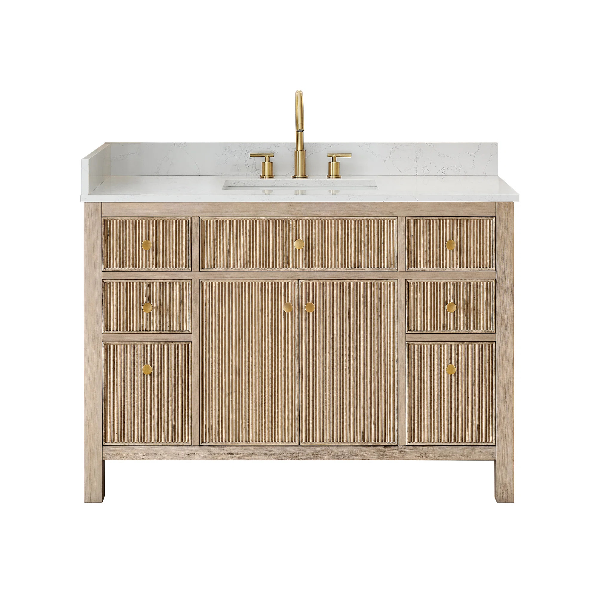 Lala 48" Single Bathroom Vanity with Grain White Engineered Stone Countertop without Mirror | Wayfair North America