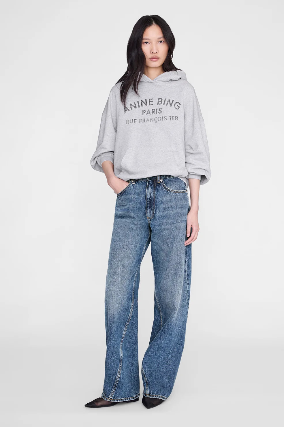 Harvey Sweatshirt Paris Stencil - Heather Grey | Anine Bing