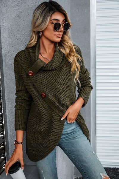 Charmaine Buttoned Turtleneck Wrap Sweater | Cupshe US