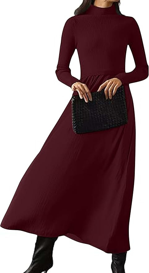 Lauweion Women's Turtleneck Sweater Maxi Dress Long Sleeve Slim Fit Ribbed Knit Pullover Jumper T... | Amazon (US)