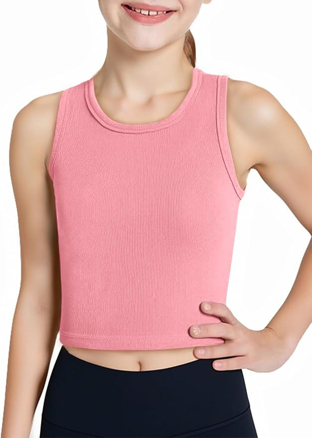 Haloumoning Girls Tank Tops Kids Athletic Ribbed Knit Sleeveless Crop Tops Basic Camisole 5-14 Ye... | Amazon (US)