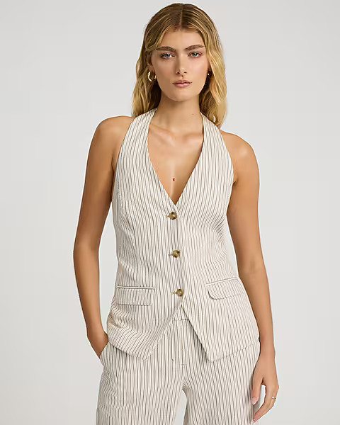 Striped Halter Button Front Blazer Vest | Express