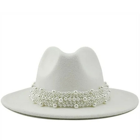 MianXian White Baseball Game Outfit Women Wool Bucket Hats for Men Mens Hats Dad Hat Women s British Style Fashion Elegant Jazz Hat Pearl Ring with Top Hat Big Brim Hat Ladies Woolen Hat | Walmart (US)
