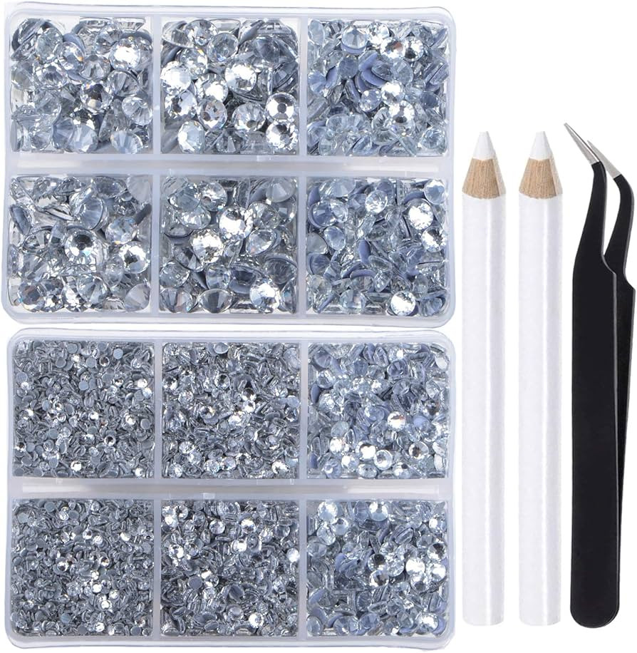 LPBeads 6400 Pieces Hotfix Rhinestones Clear Flat Back 5 Mixed Sizes Crystal Round Glass Gems wit... | Amazon (US)