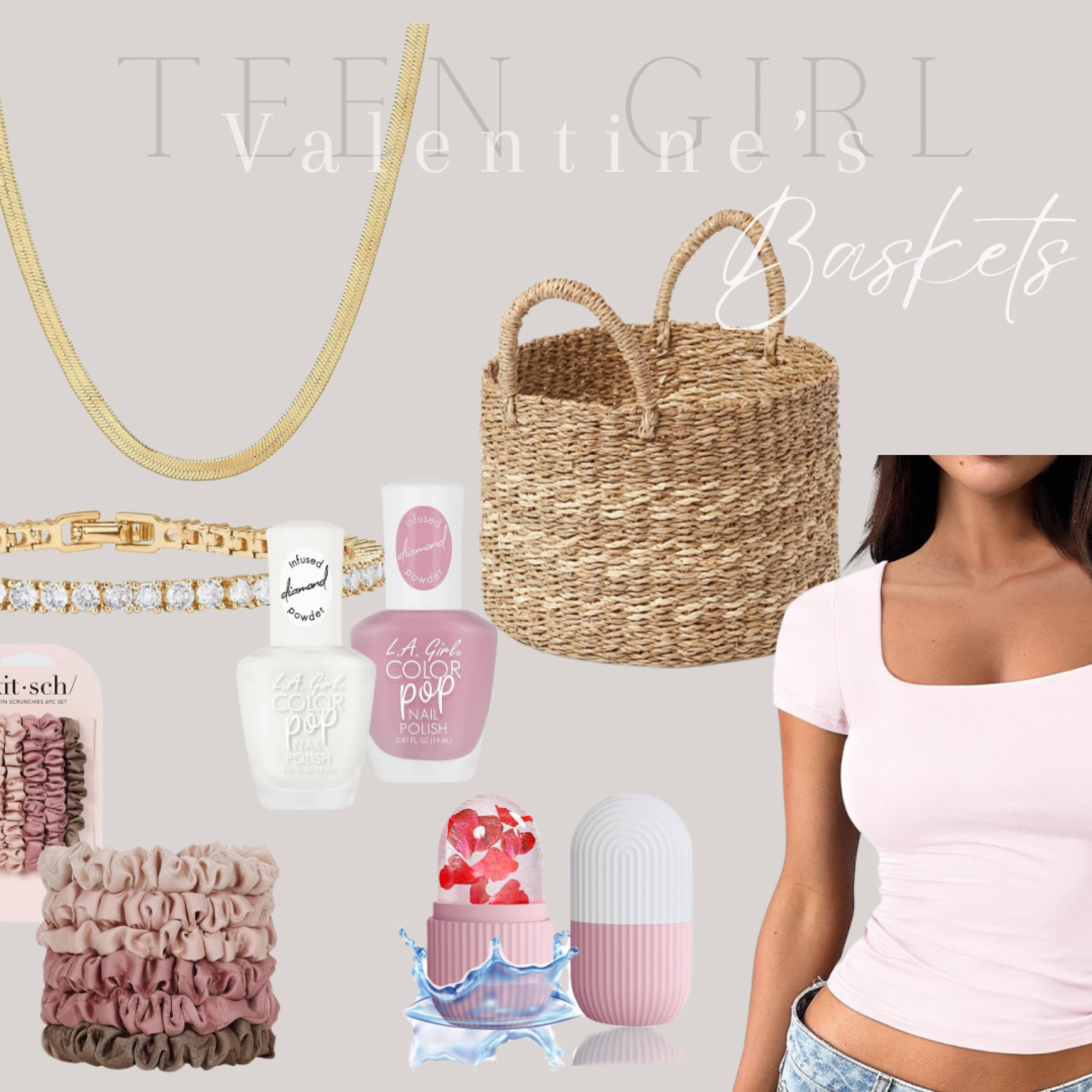 Teen Girl Valentines basket 🤍💗


Skims top, pink top, gold necklace, tennis bracelet, silk scrunchies, nail polish, basket 


#amazon #target 

#LTKGiftGuide #LTKSeasonal #LTKBeauty