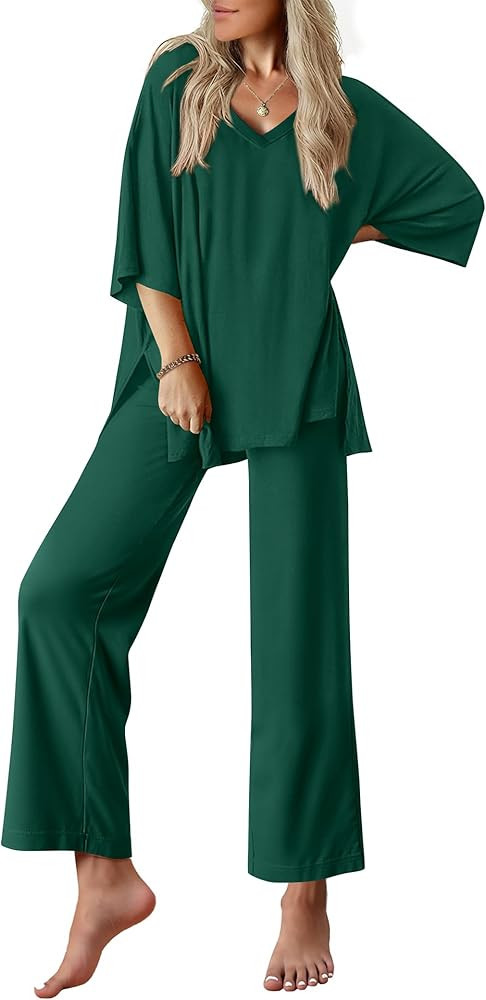Ekouaer Lounge Sets for Women Pajamas Set Short Sleeve Tops and Long Pants Soft 2 Piece Outfits w... | Amazon (US)