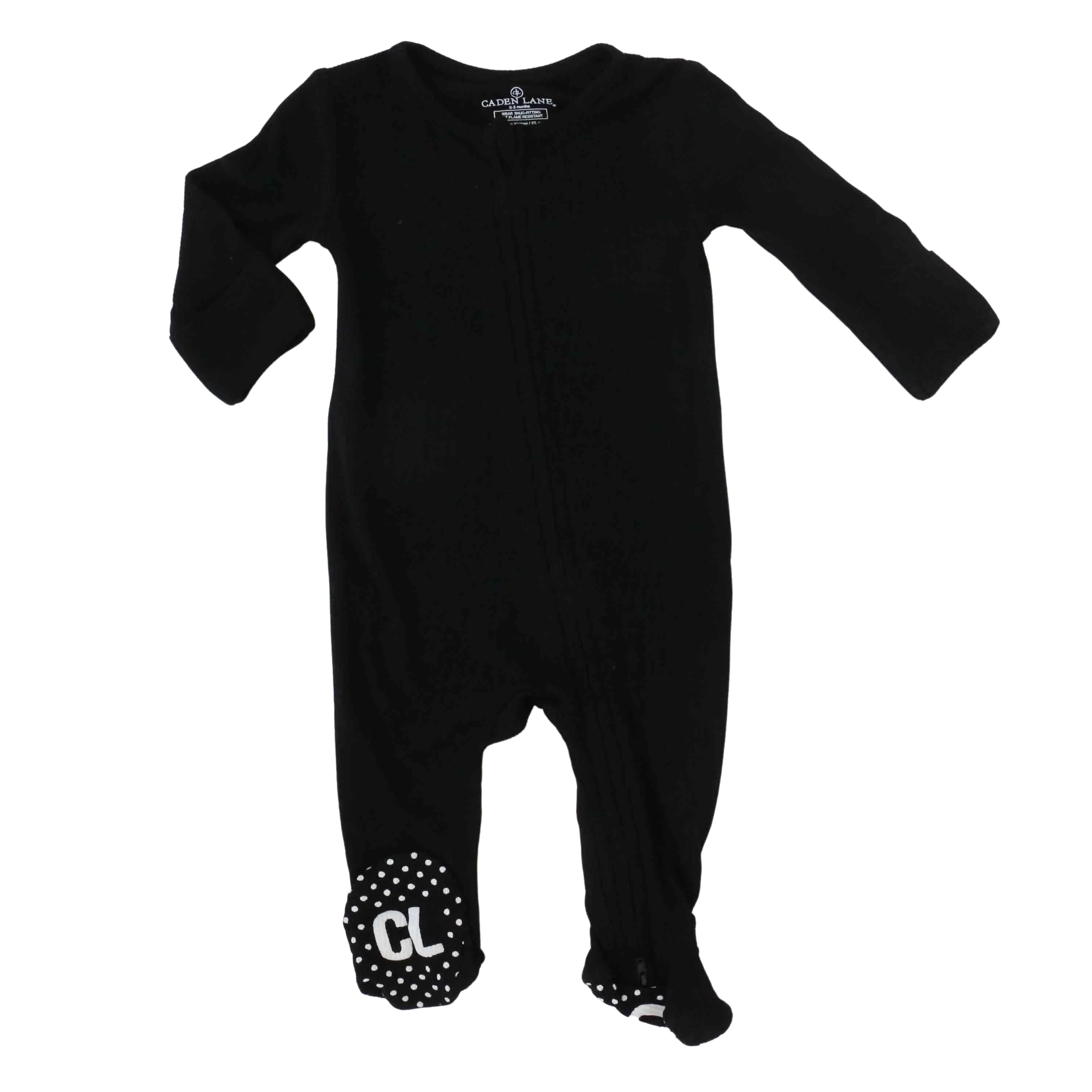 Black Waffle Bamboo Zipper Footie | Caden Lane