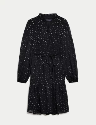 Foil Printed V-Neck Knee Length Tiered Dress | M&S Collection | M&S | Marks & Spencer IE