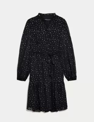 Foil Printed V-Neck Knee Length Tiered Dress | M&S Collection | M&S | Marks & Spencer IE