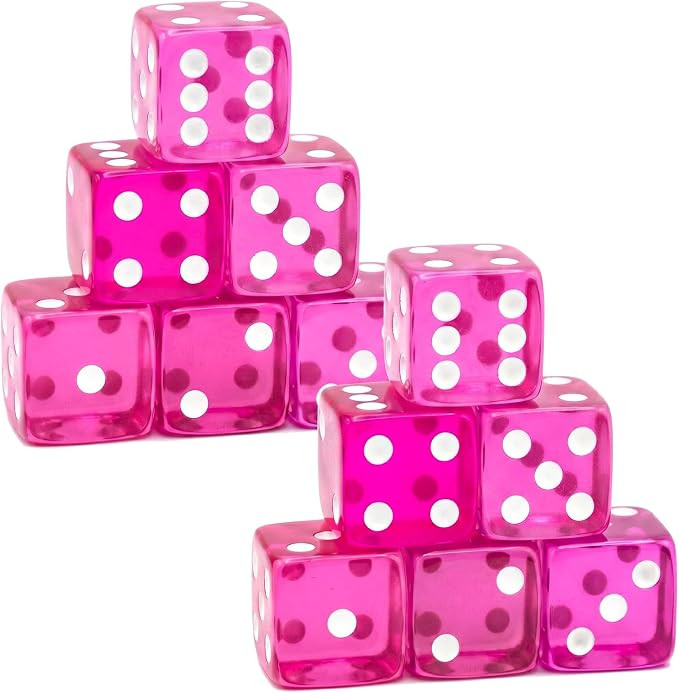 12 Piece 19 mm Casino Style Dice Set, Acrylic Translucent D6 Dice with Square Rounded Edge, Rose ... | Amazon (US)