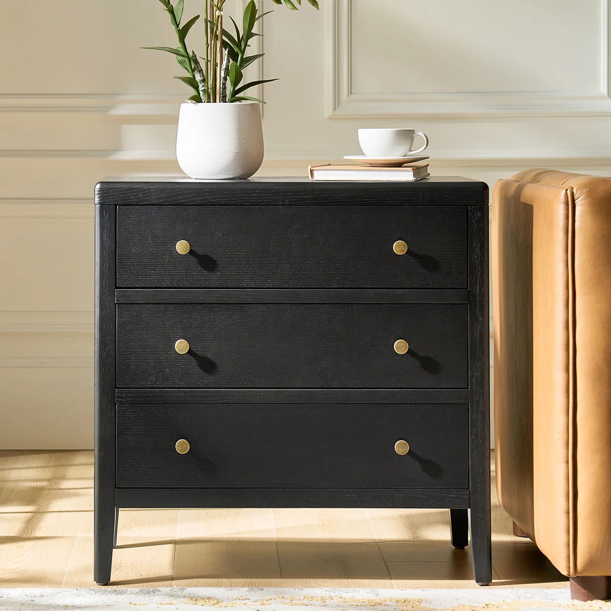 Shera Modern 28"W 3-Drawer Solid End Table with Integrated Power Station | Wayfair North America