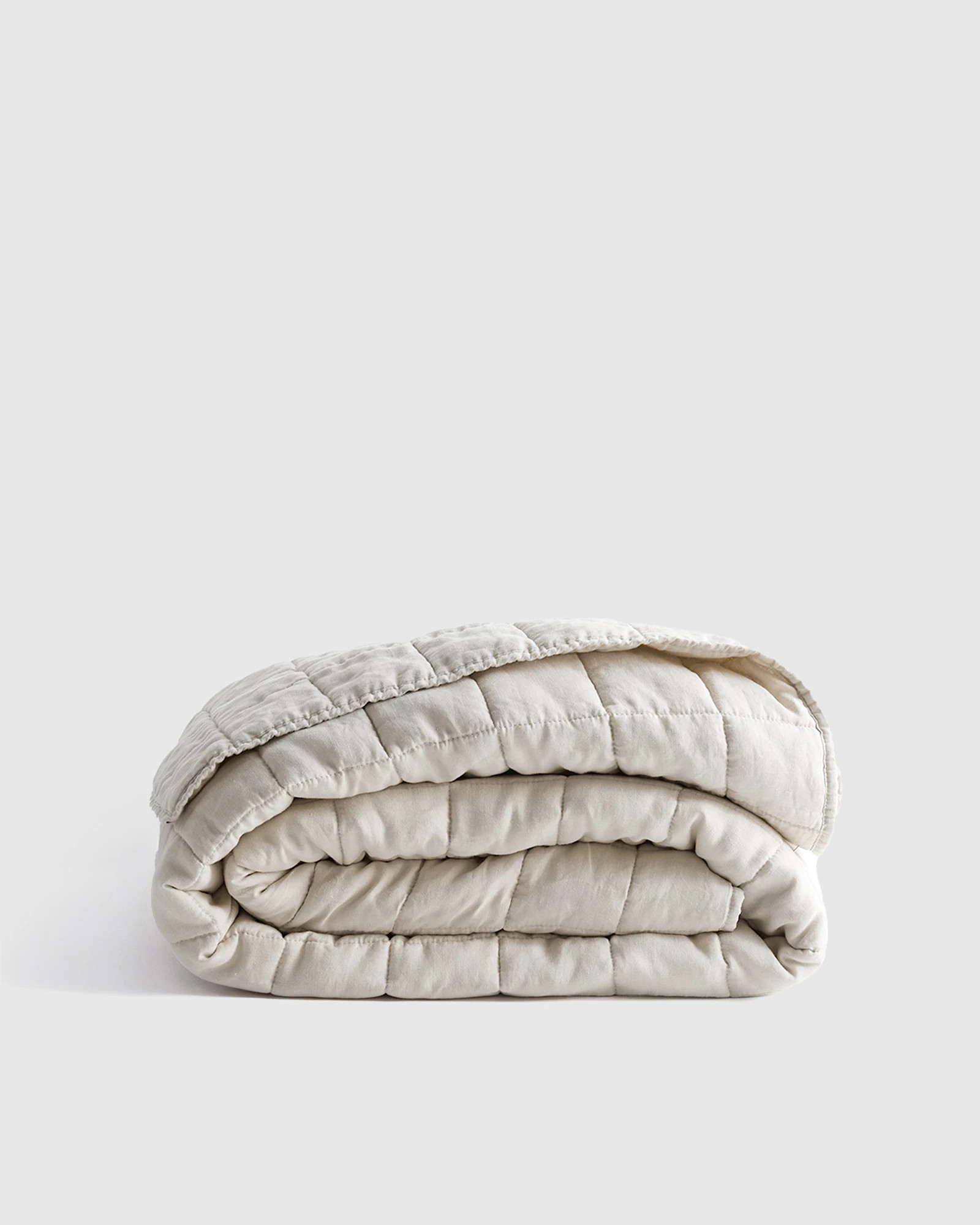 Quince | European Linen Box Quilt in Tobacco, Size Twin | Quince