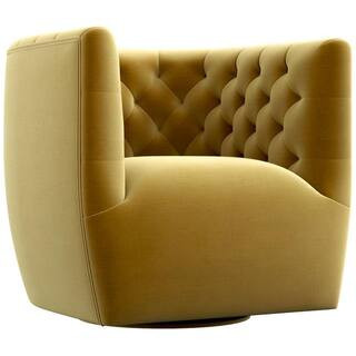 Rose Mid Century Modern Furniture Style Comfy Dark Yellow Velvet Upholstered Swivel Accent Arm Chair | The Home Depot