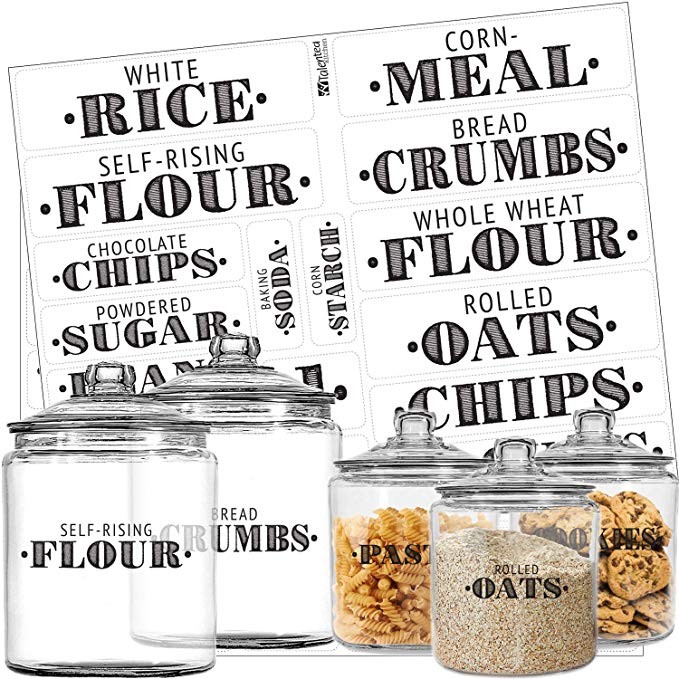 Pantry Labels - 36 Preprinted Kitchen Labels by Talented Kitchen. Black Words on Clear Sticker, W... | Amazon (US)