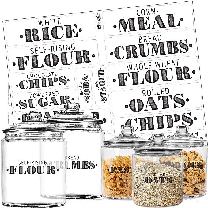 Pantry Labels - 36 Preprinted Kitchen Labels by Talented Kitchen. Black Words on Clear Sticker, W... | Amazon (US)