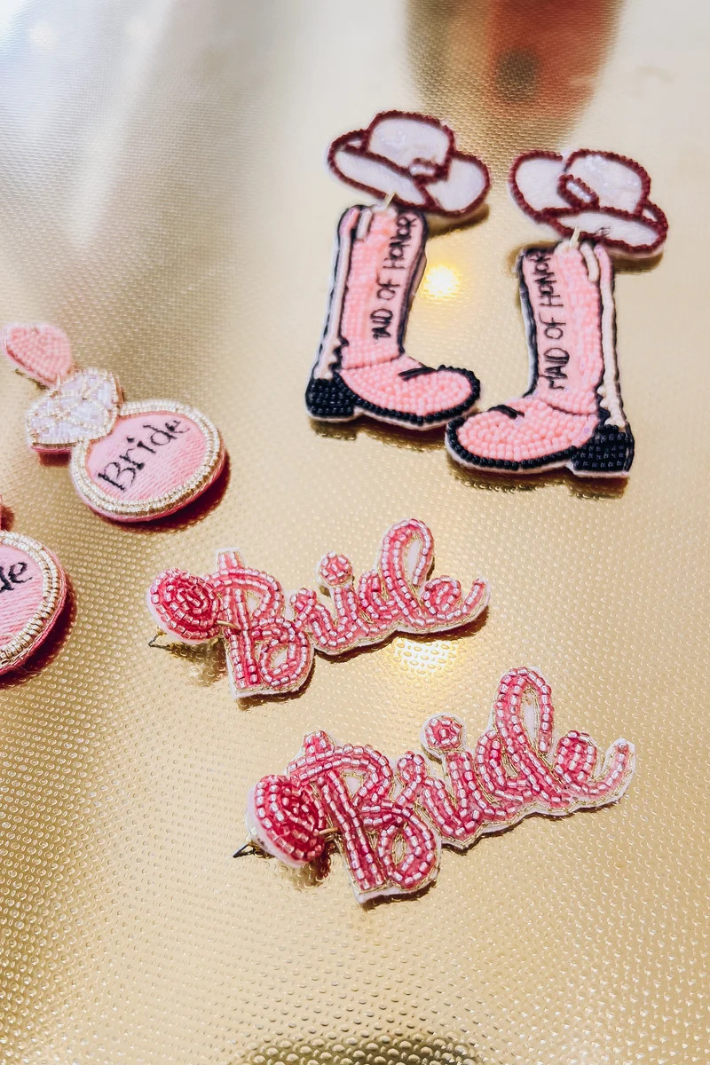 She's The Bride Beaded Earrings - Pink | Whiskey Darling Boutique