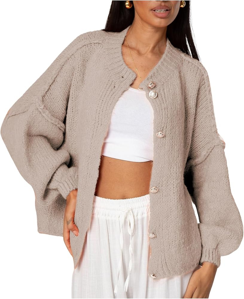 SeekMe Womens Cardigan Sweaters Casual Lightweight Long Sleeve Button Up Knit Oversized 2025 Fall... | Amazon (US)