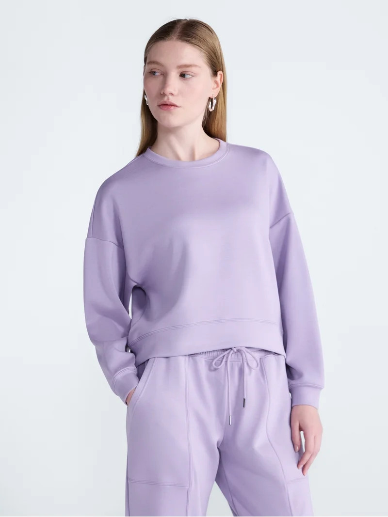 Scoop Women's and Women's Plus Scubaknit Cropped Sweatshirt with Drop Sleeves, Sizes XS-4X | Walmart (US)