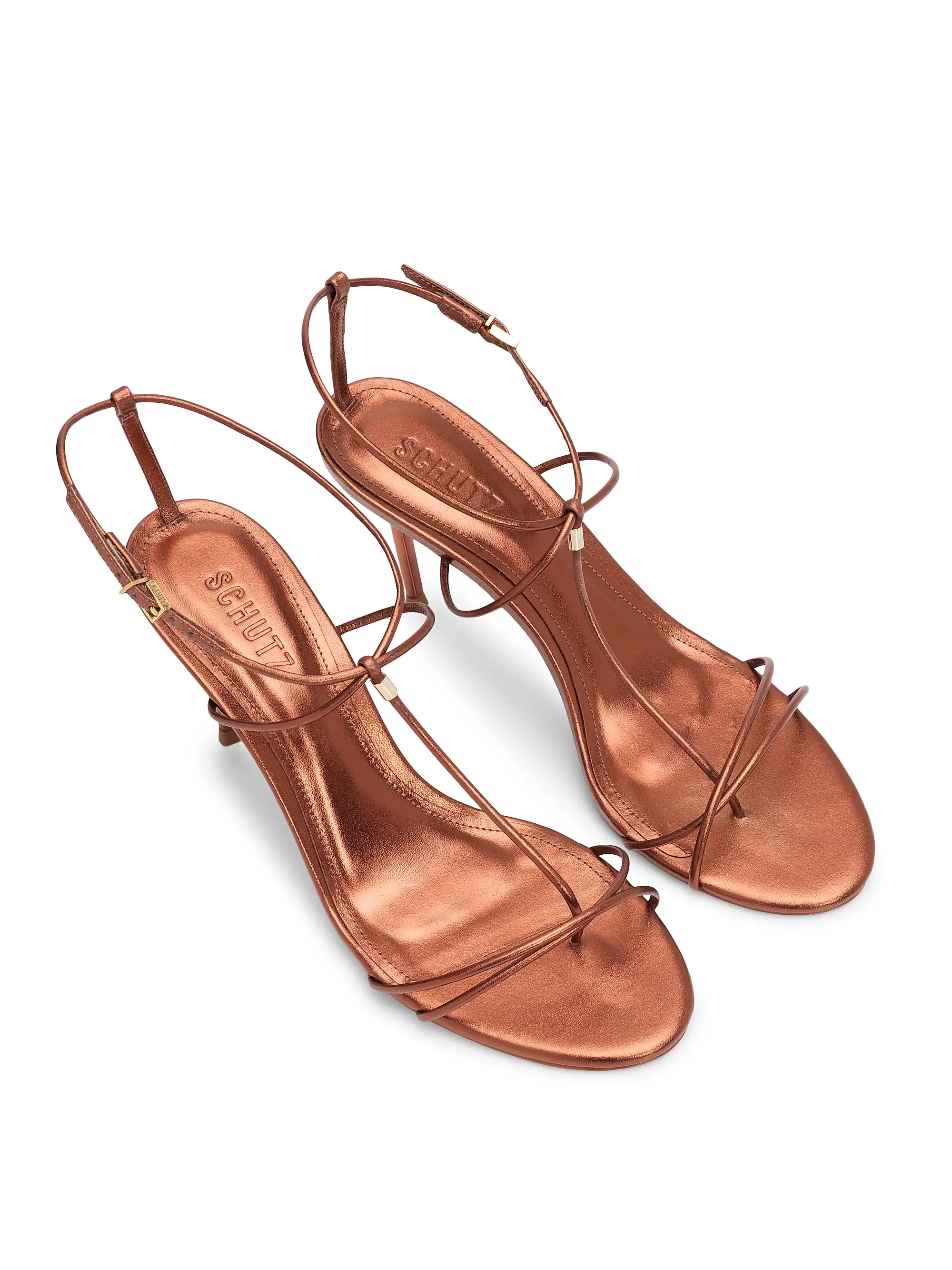 Schutz Jules 90MM Metallic Leather Sandals | Saks Fifth Avenue | Saks Fifth Avenue