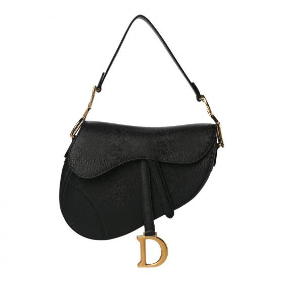 CHRISTIAN DIOR Grained Calfskin Saddle Bag Black | Fashionphile