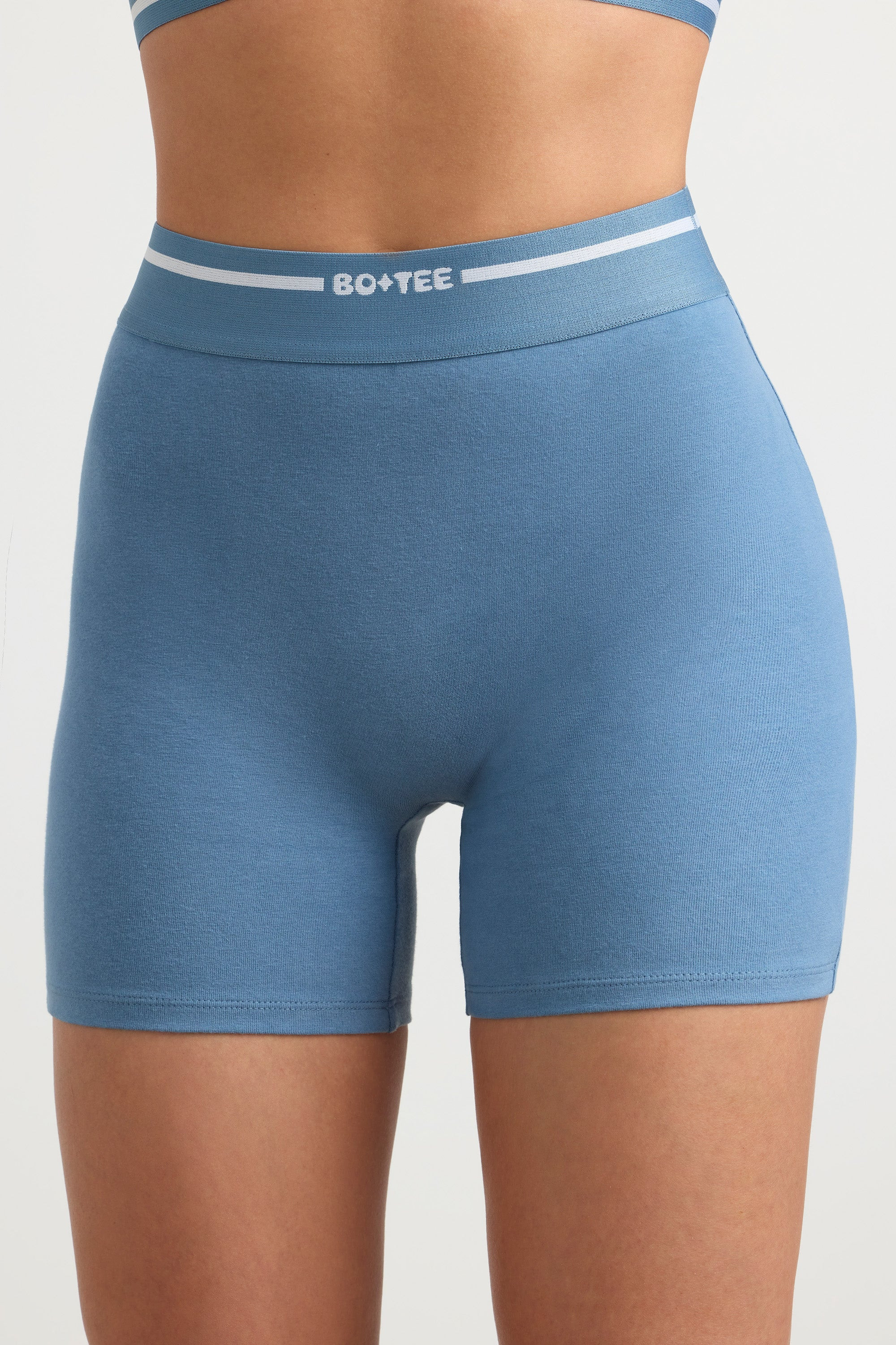 High-Waist Mini Shorts in Steel Blue | Oh Polly