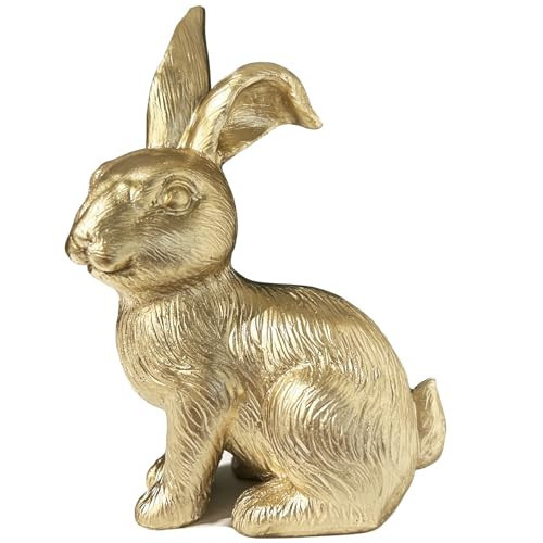 QIAOIDEA Gold Bunny Figurine, Easter Decor, 6.75" Statue, Modern Vintage Rabbit Ornament | Amazon (US)