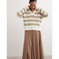 JAEGER Mohair Wool Blend Striped Collared Jumper Camel Mix | Marks & Spencer (UK)