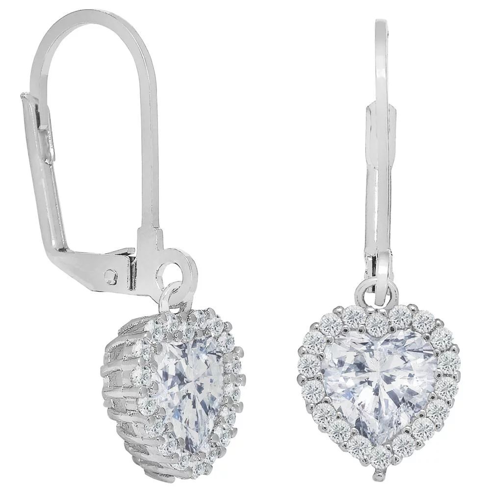 Cate & Chloe Amara Heart Drop Earrings, 18k White Gold Plated Cubic Zirconia Heart Shaped Dangle ... | Walmart (US)