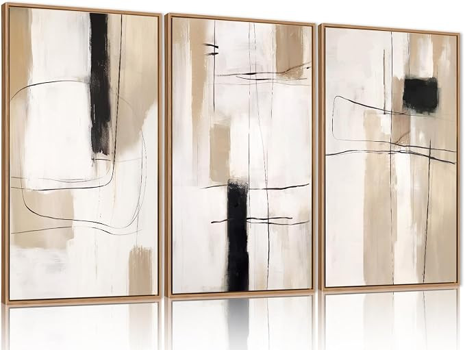 FWIEXA Modern Abstract Canvas Wall Art, Set of 3 Framed Art Prints, Black and White Large Wall Pa... | Amazon (US)