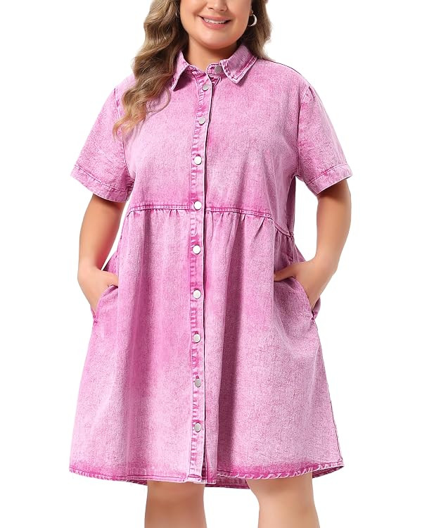 Agnes Orinda Denim Dress for Women Plus Size Button Down Babydoll Sundress Jean Dress with Pocket... | Amazon (US)