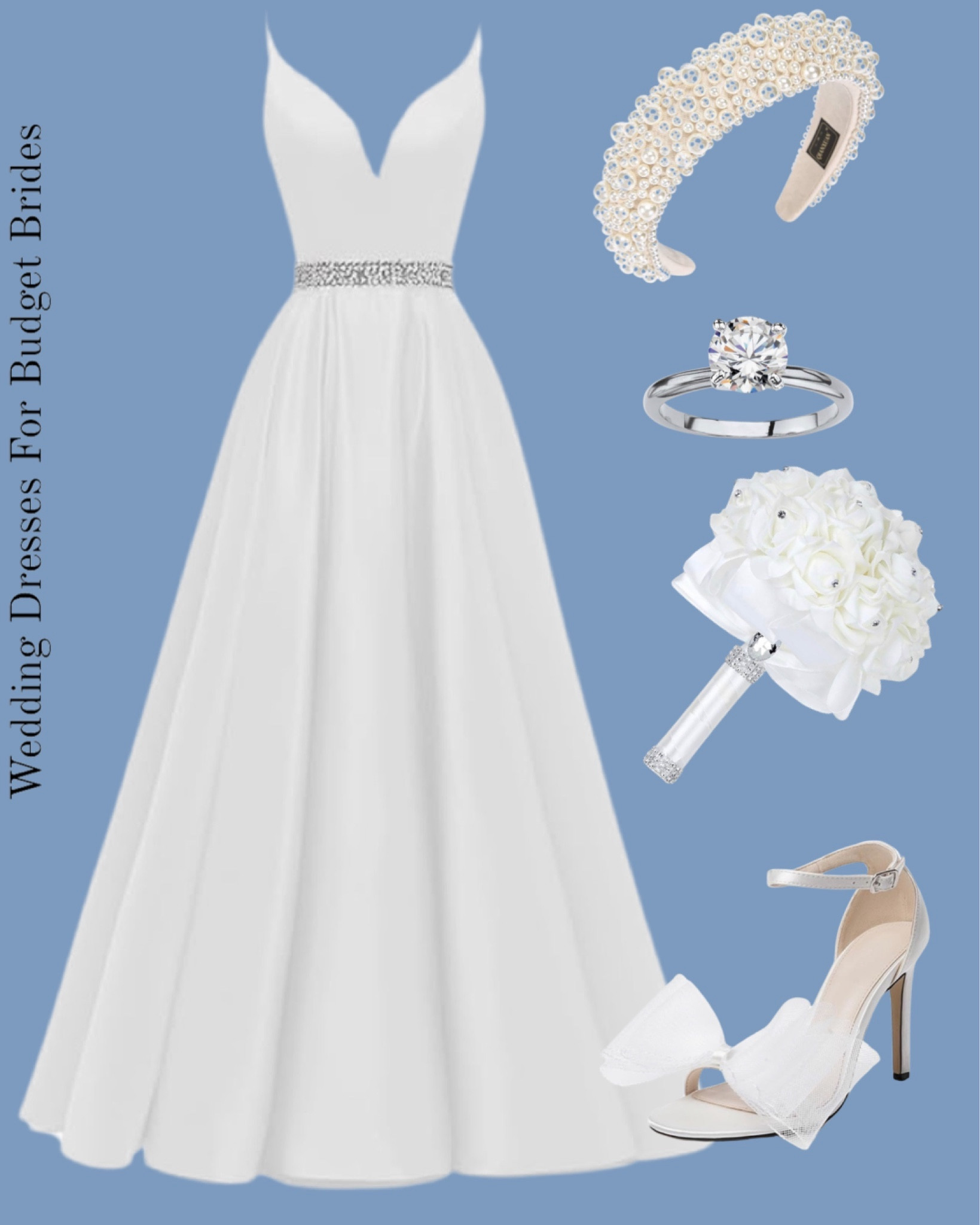 Affordable white maxi wedding dress, wedding shoes, and bridal accessories for the bride to be.

Wedding dress. Wedding gown. Bridal dress. Bride dress. Bridal gown. Amazon dress. White dress. Wedding shoes. White wedding bouquet. 