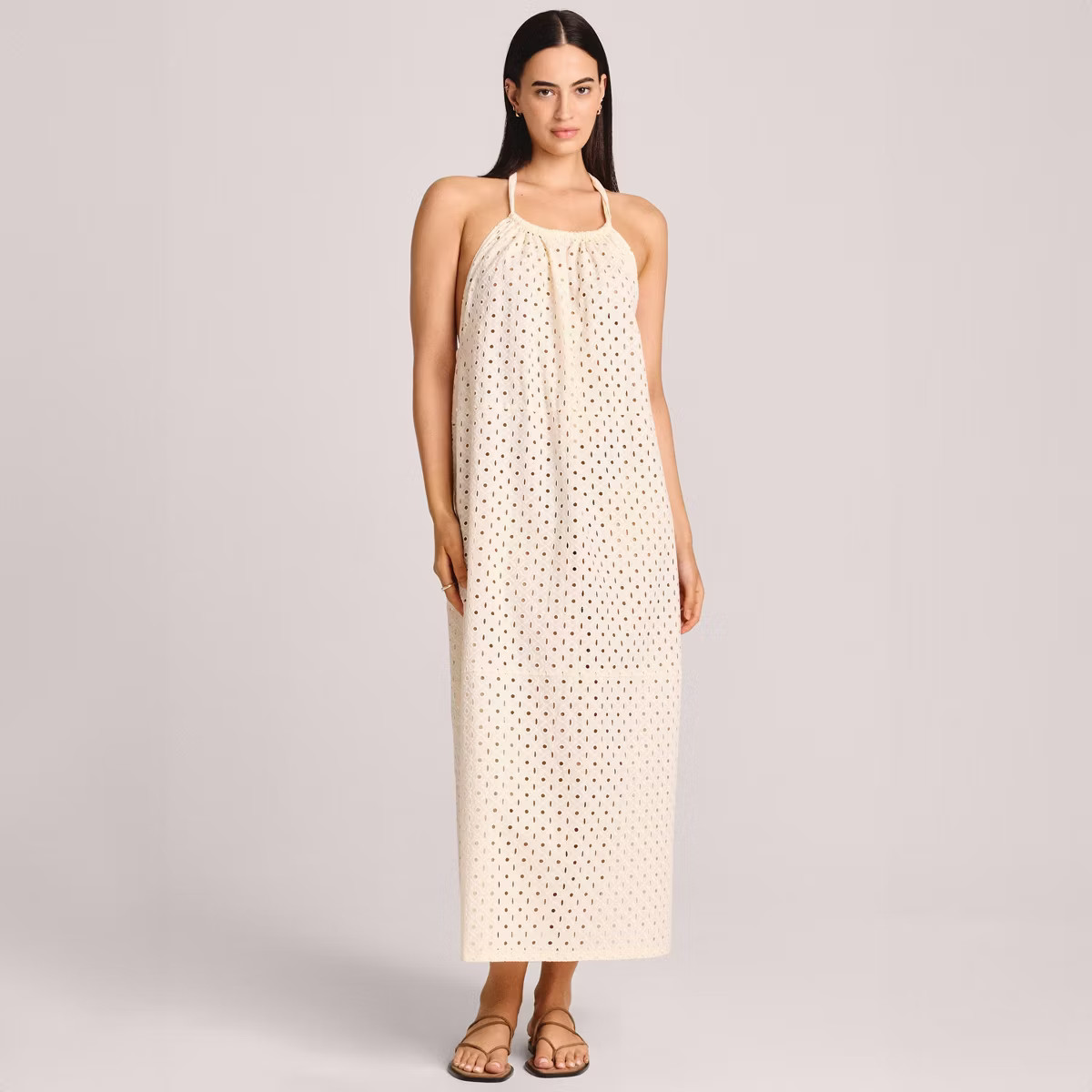 Vitamin A Women's Eyelet Halter Maxi Cover Up Dress - White XXL: Cotton Linen Blend, Pull-On, Sem... | Target