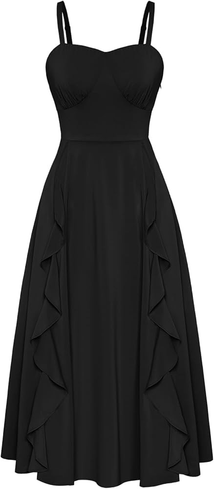 Belle Poque Sun Dresses for Women Spring Summer Floral Midi Flowy Spaghetti Ruffle Wedding Guest ... | Amazon (US)