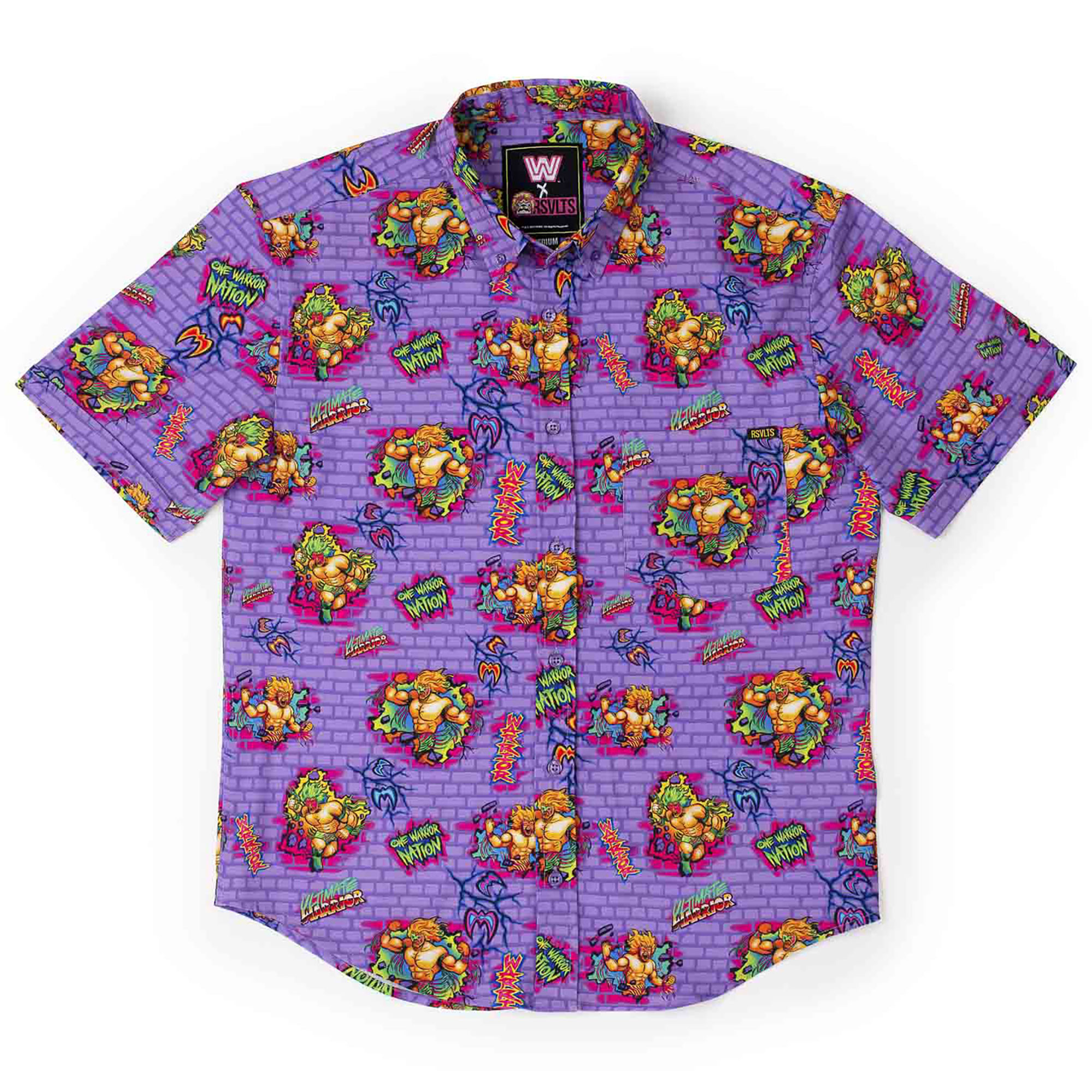 Men's RSVLTS Purple The Ultimate Warrior One Warrior Nation KUNUFLEX Button-Down Short Sleeve Shirt | Fanatics